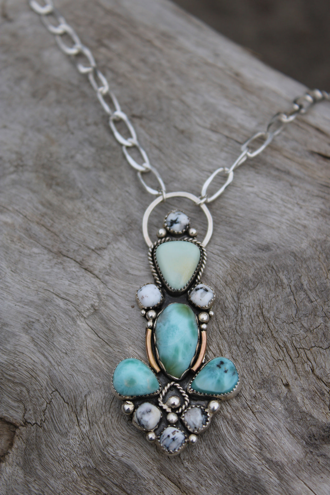 TARA NECKLACE // CARICO LAKE TURQUOISE, WHITE BUFFALO, LARIMAR +SILVER