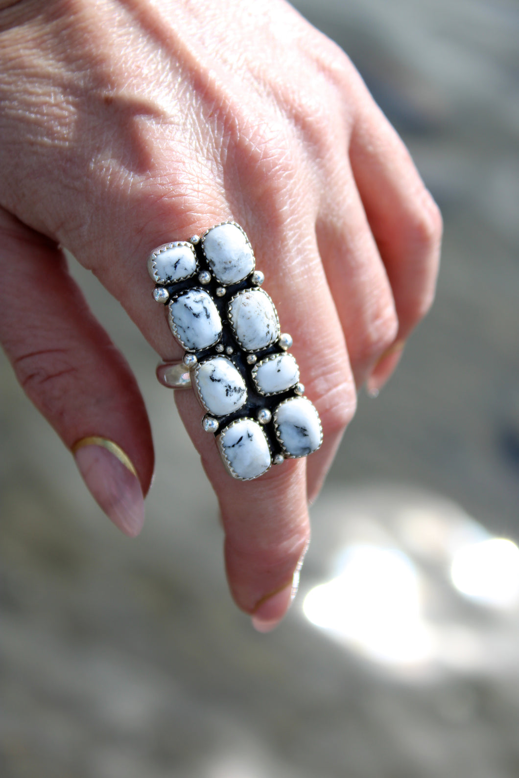 STAIRWAY TO HEAVEN RING // WHITE BUFFALO + SILVER // SIZE 7