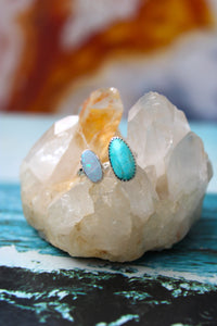 TURQUOUSE, OPAL + SILVER SPLIT RING // SIZE 7-8