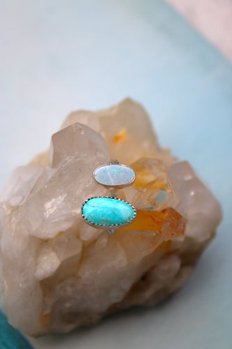 TURQUOUSE, OPAL + SILVER SPLIT RING // SIZE 7-8
