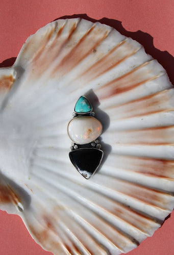 CALYPSO RING // TURQUOISE, WHITE BUFFALO, FIRE OPAL + SILVER