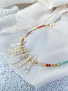 MAZU NECKLACE // OPAL, PEARL, AGATE, MOTHER OF PEARL, AMAZONITE + PHOSPHOSIDERITE