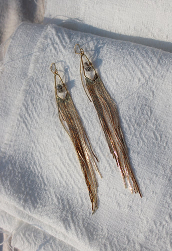 TIBETAN QUARTZ GOLD TASSEL EARRINGS