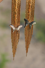 ABALONE BUTTERFLY GOLD TASSEL EARRINGS