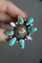 FLORA RING // EMERALD VALLEY TURQUOISE, WHITE BUFFALO, FIRE OPAL + SILVER // SIZE 6.75