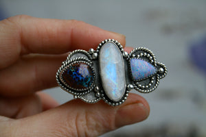 ALVYNA RING // COOBER PEDY OPAL, MOONSTONE, BOULDER OPAL + SILVER // SIZE 8.5